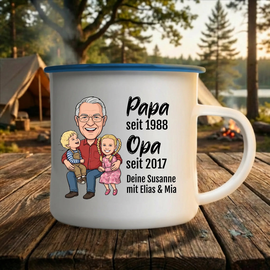 Opa seit Tasse personalisiert mit Foto im Comic Stil Big Head