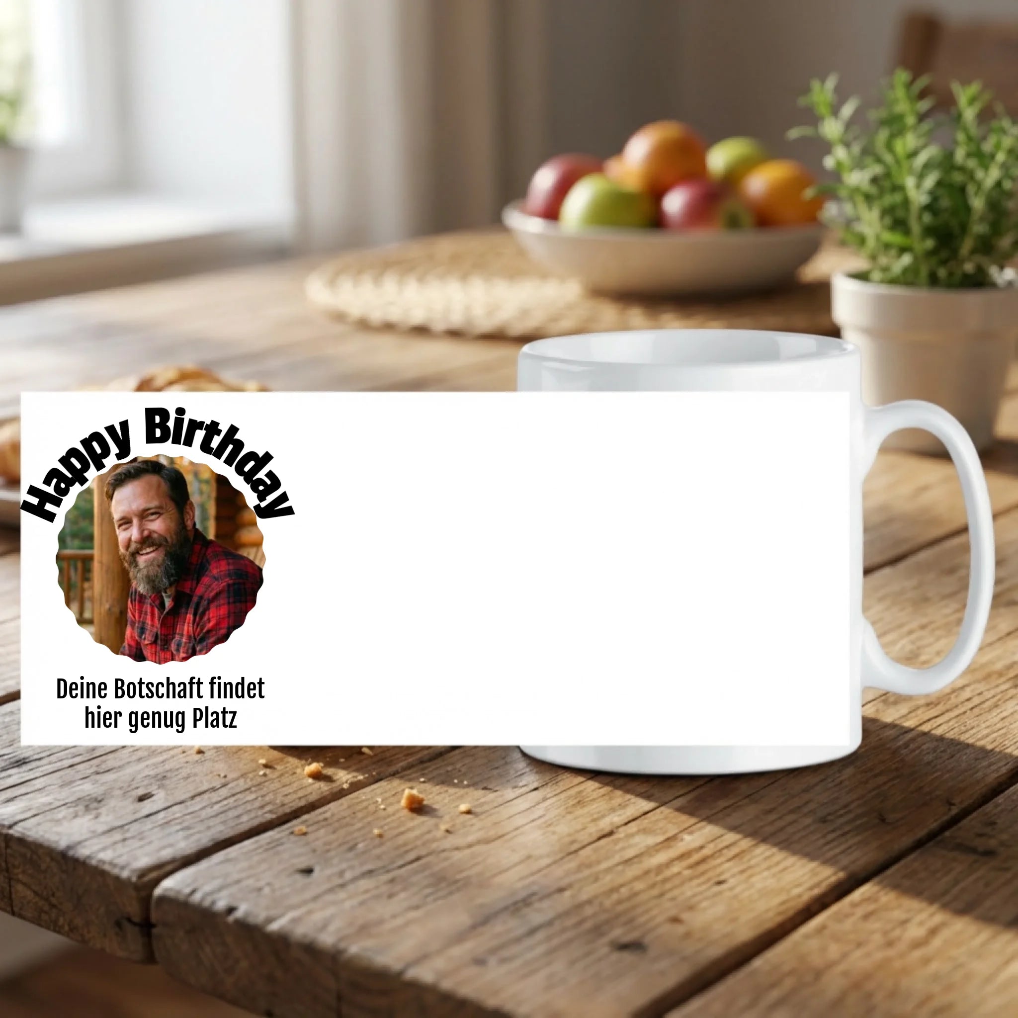 Personalisierte Tasse mit Foto und Text Aufriss