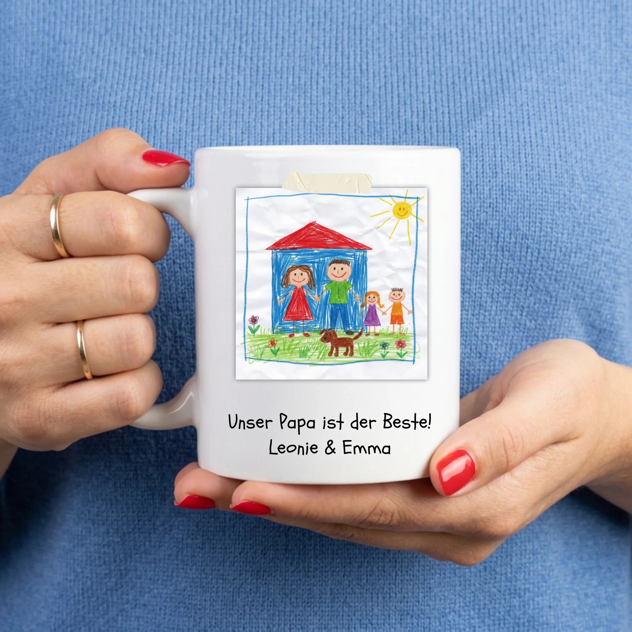 Personalisierte Tasse mit Kinderzeichnung für Mama und Papa