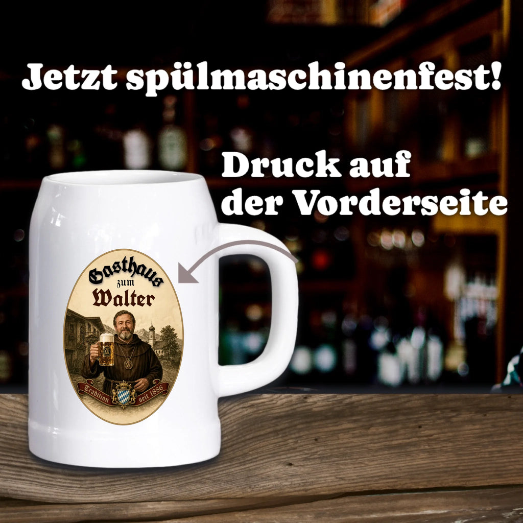 Personalisierter Brauerei Bierkrug im Gasthaus Design mit Foto und Name - Anleitung