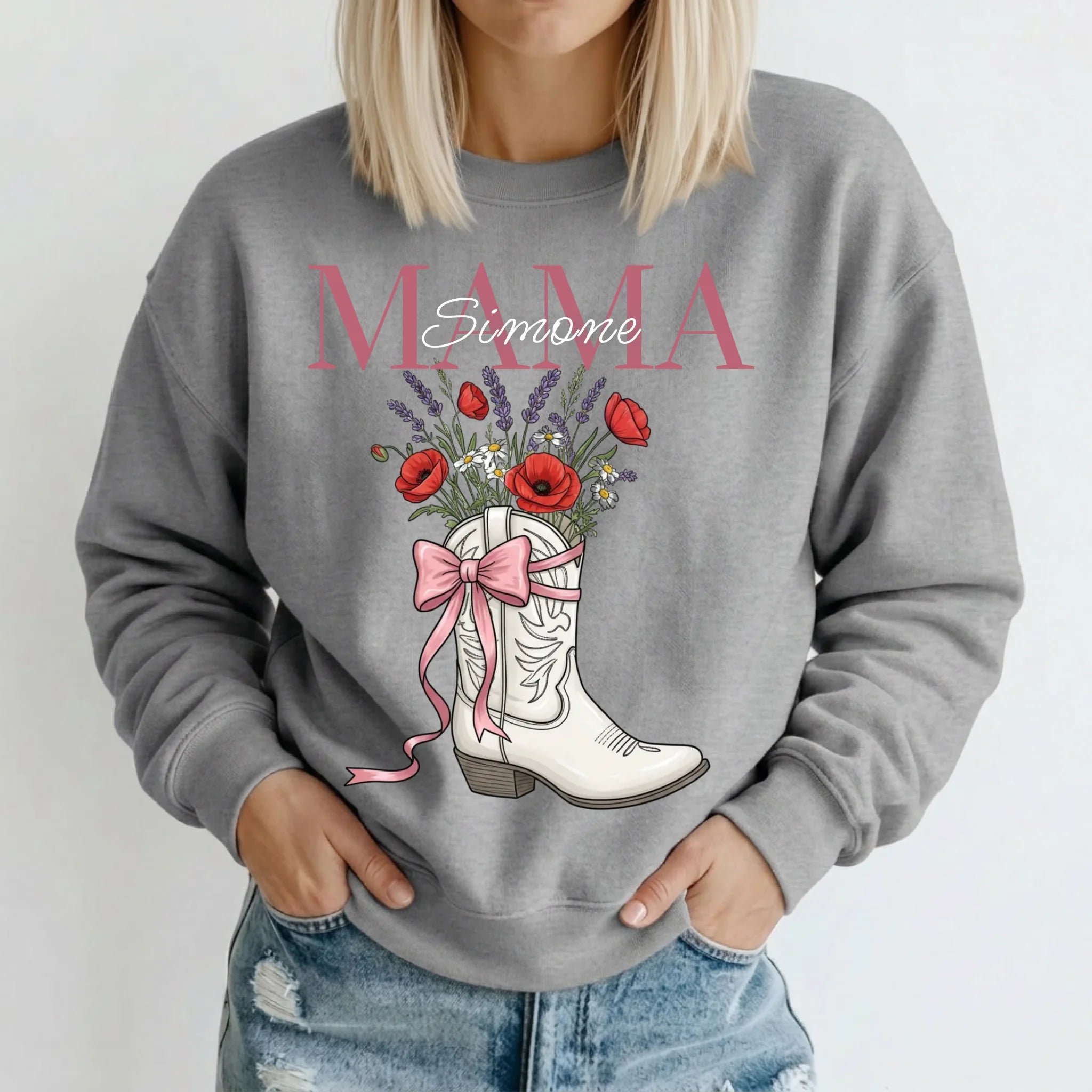 Personalisierter Mama Sweater - Western Coquette Grey