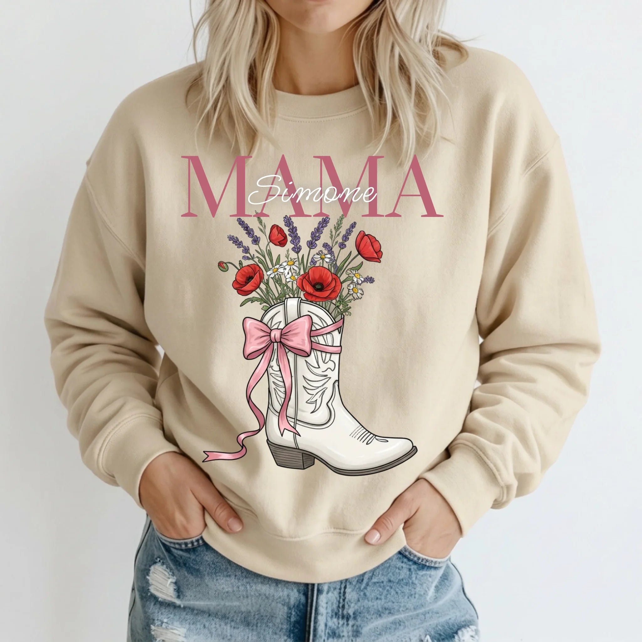 Personalisierter Mama Sweater - Western Coquette Sand