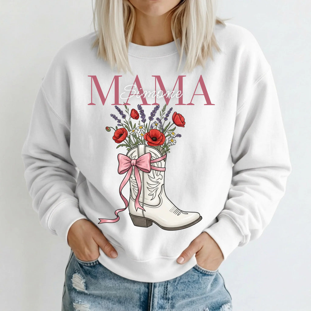 Personalisierter Mama Sweater - Western Coquette Weiss