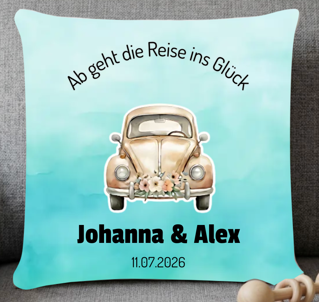 Personalisiertes Kissen als Hochzeitsgeschenk Hintergrund Grün