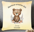Personalisiertes Kissen zur Geburt mit Namen und Bär