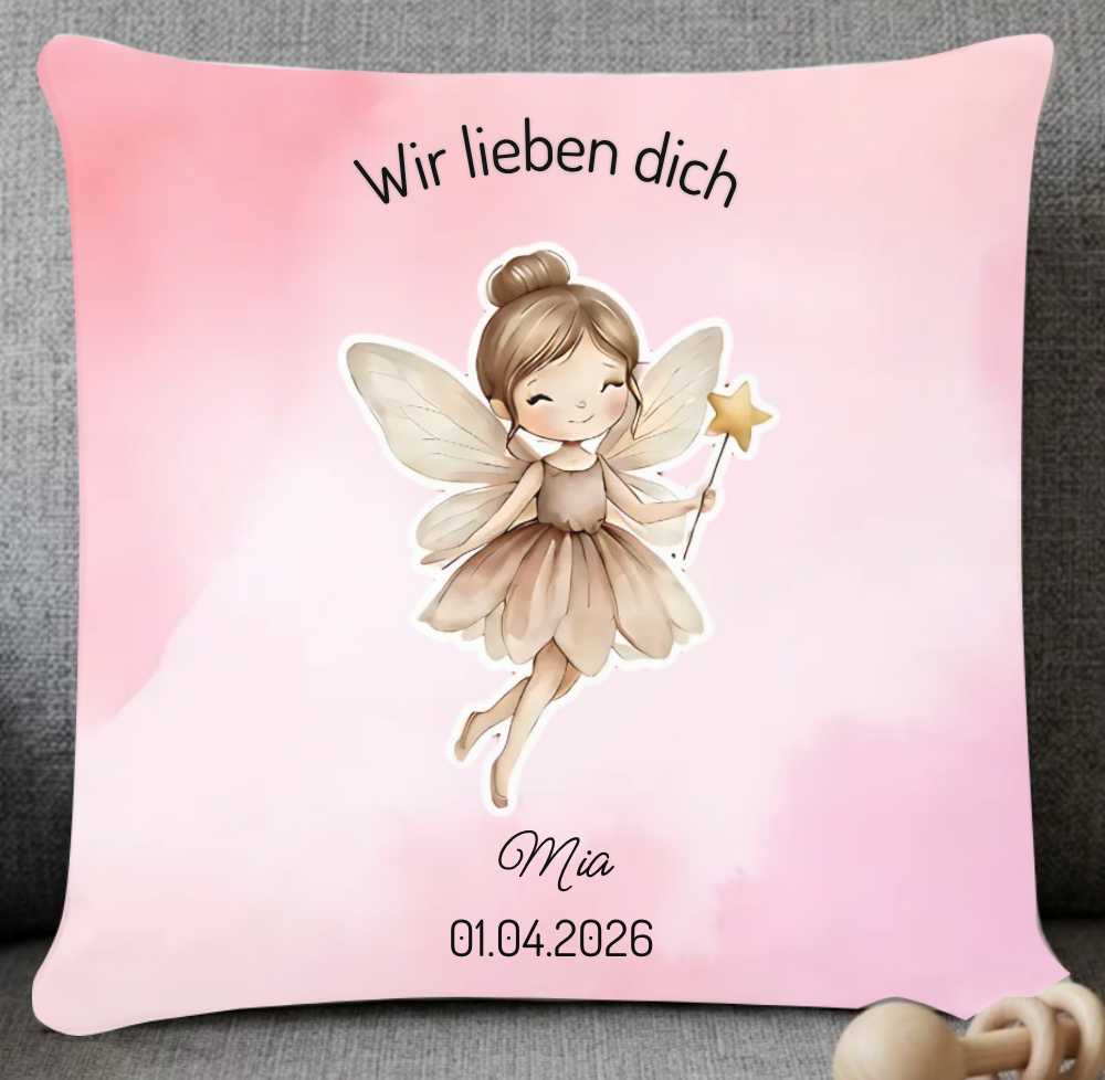 Personalisiertes Kissen zur Taufe mit Namen und Fee