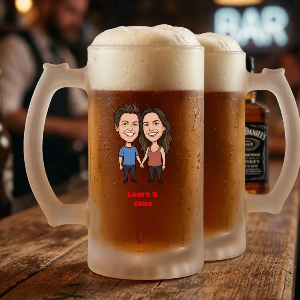 Regenbogen Bierkrug Glas mit Foto und Namen personalisiert - Geschenk lesbische Frau
