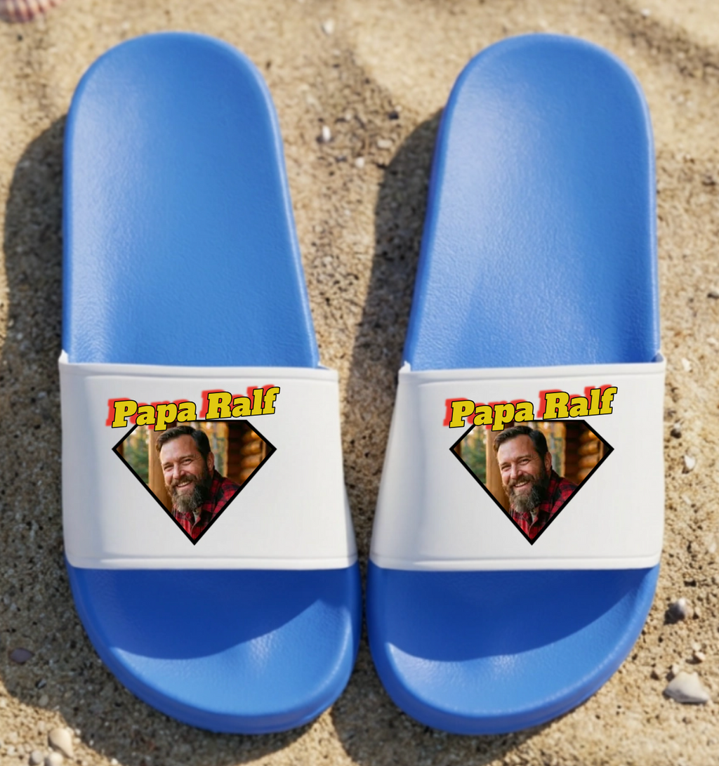 Super Papa Badelatschen mit Foto Upload Blau