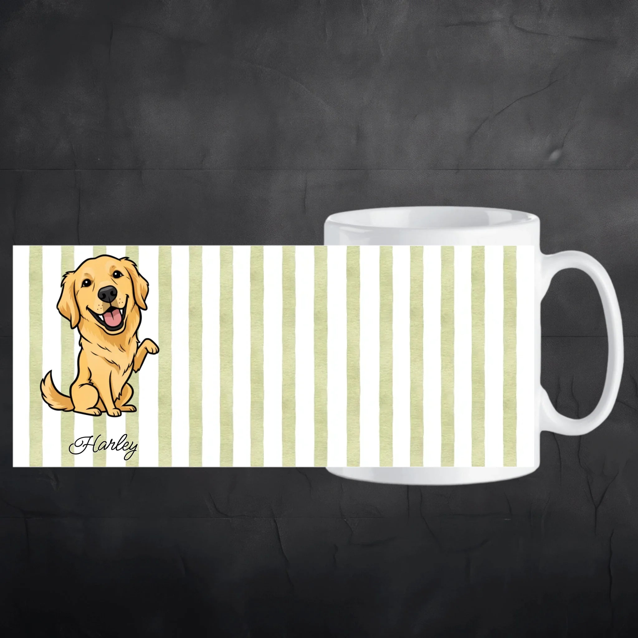 Tasse mit Hund - Streifen Design personalisiert Aufriss