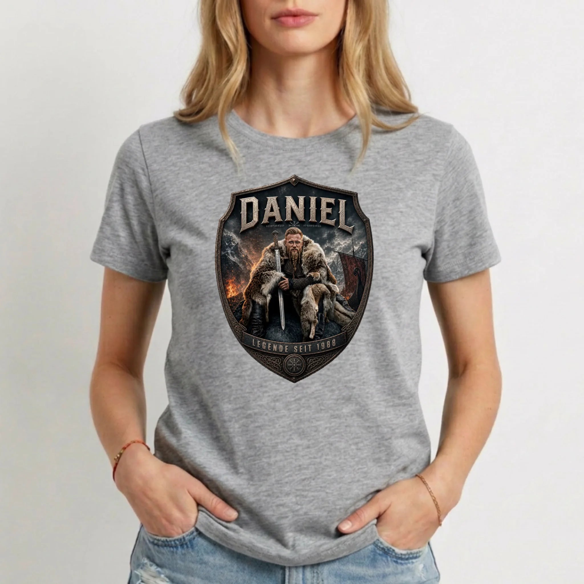 Wikinger T-Shirt mit Foto personalisiert Damen - grau