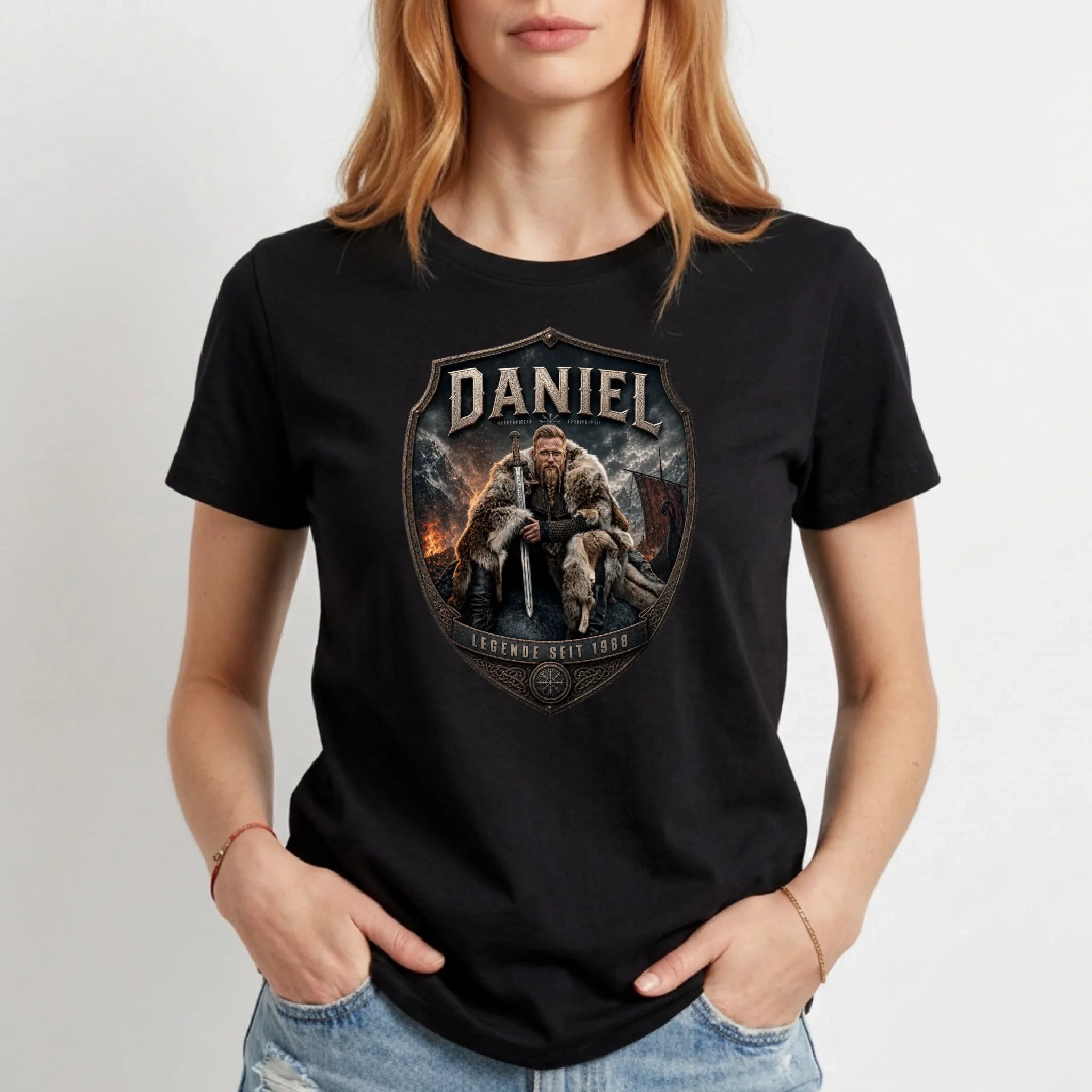 Wikinger T-Shirt mit Foto personalisiert Damen - schwarz