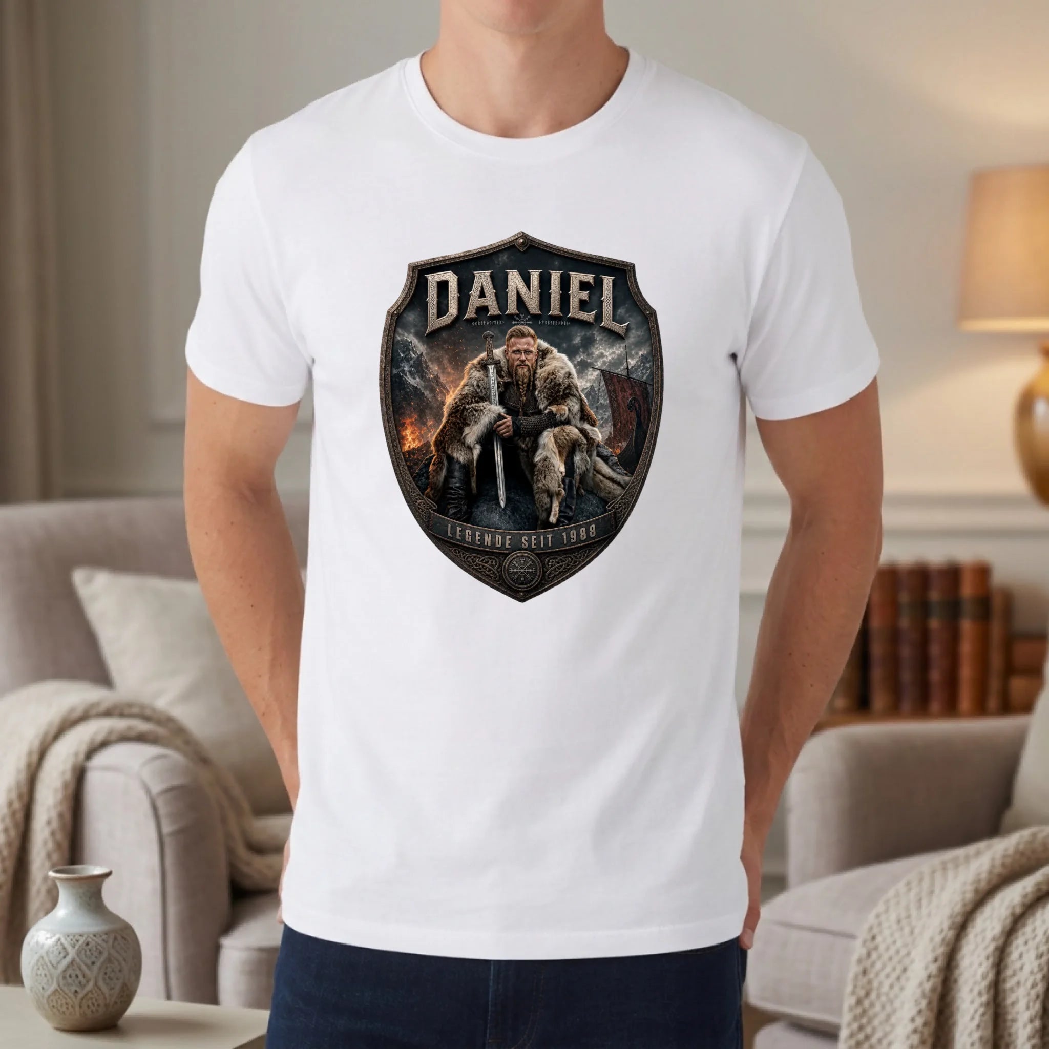 Wikinger T-Shirt mit Foto personalisiert - weiß