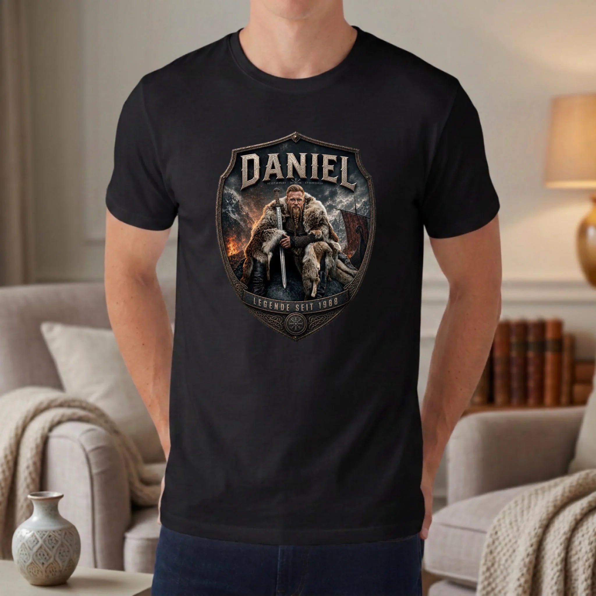 Wikinger T-Shirt mit Foto personalisiert - schwarz
