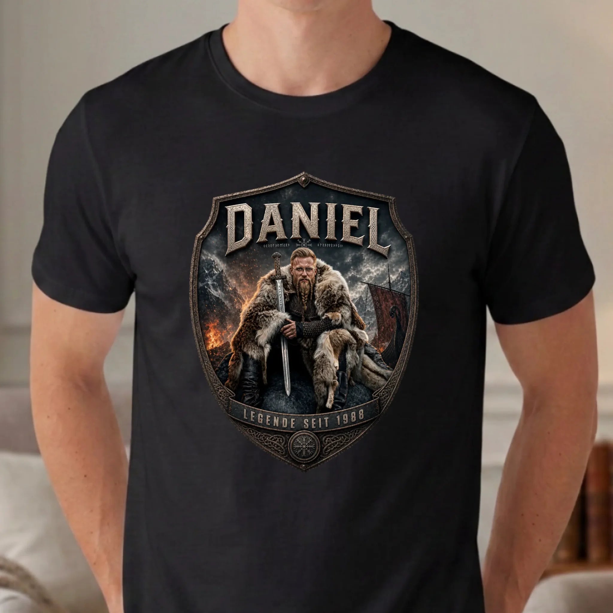 Wikinger T-Shirt mit Foto personalisiert - schwarz