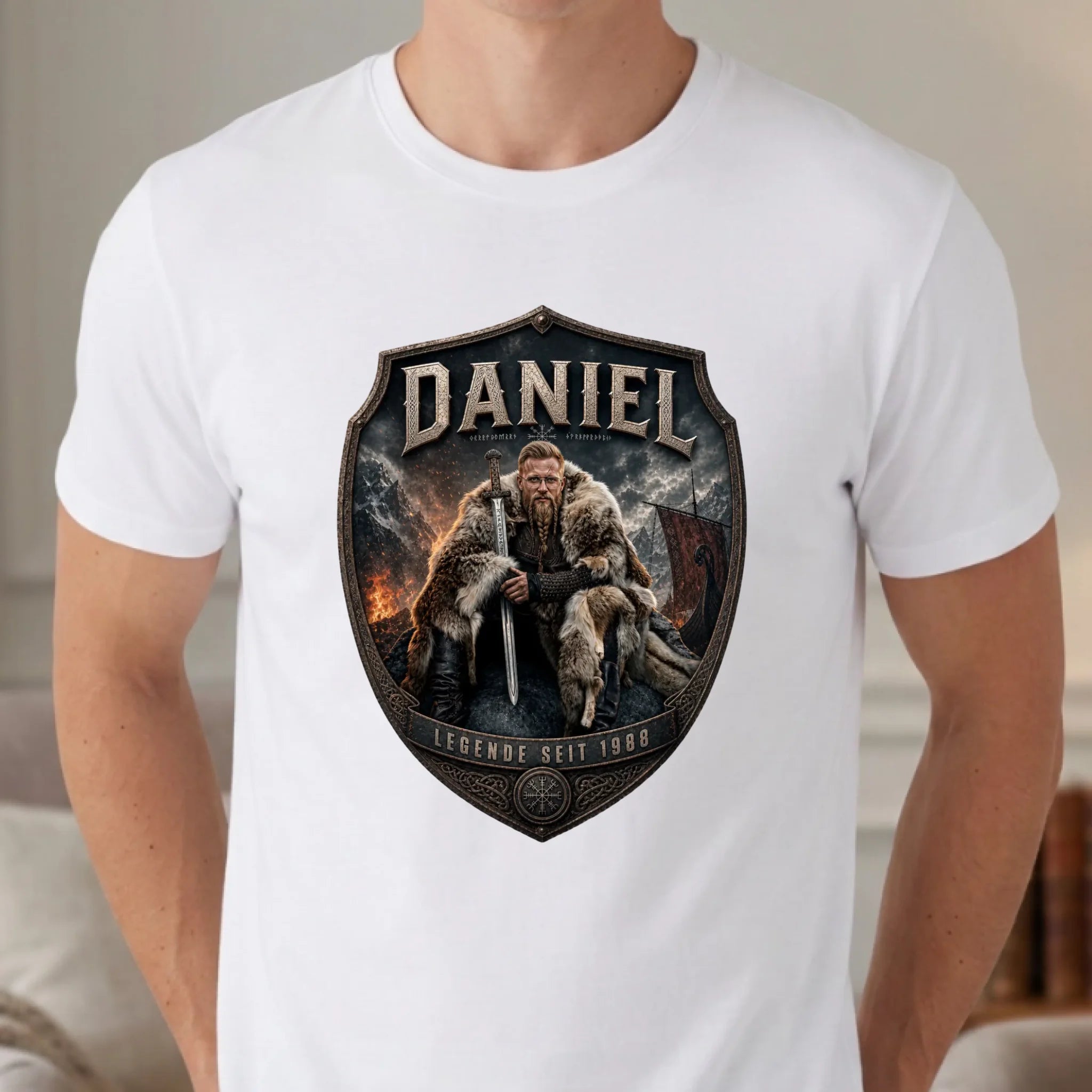 Wikinger T-Shirt mit Foto personalisiert - weiss