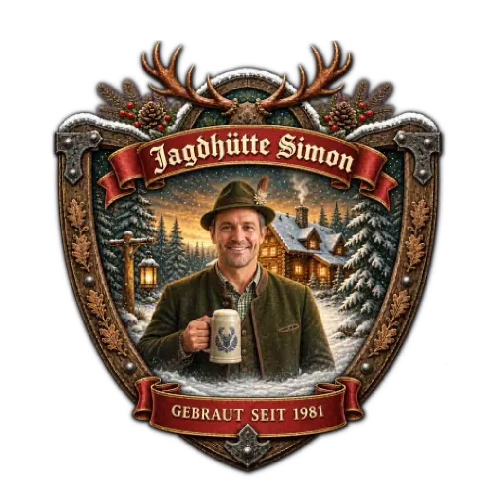 Weihnachtlicher Bierkrug im Jagd Design personalisiert – Bierkrug Steingut 0,5 l
