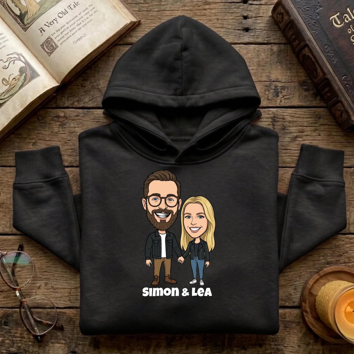 Comic Pullover im Big Head Stil mit deinem Foto – Hoodie schwarz