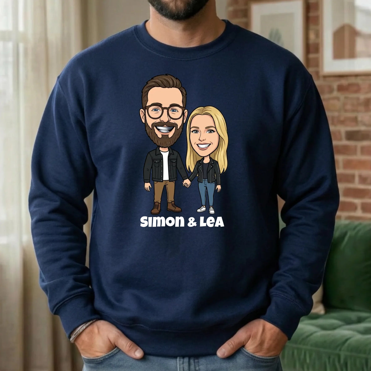 Comic Pullover im Big Head Stil mit deinem Foto – Sweater navy