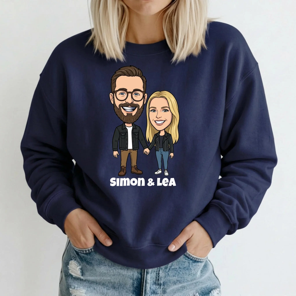 Comic Pullover im Big Head Stil mit deinem Foto – Sweater navy