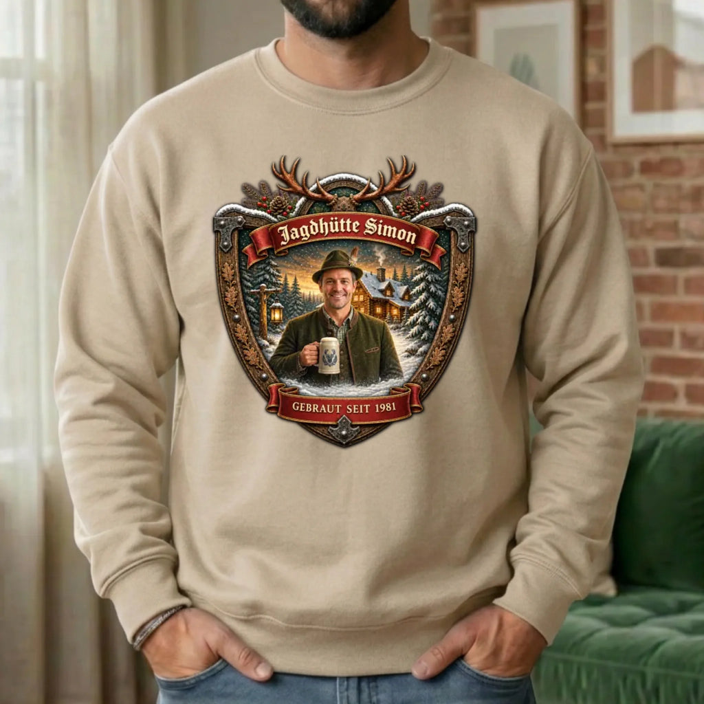 Jagd Design Pullover mit deinem Foto personalisiert – Sweater beige