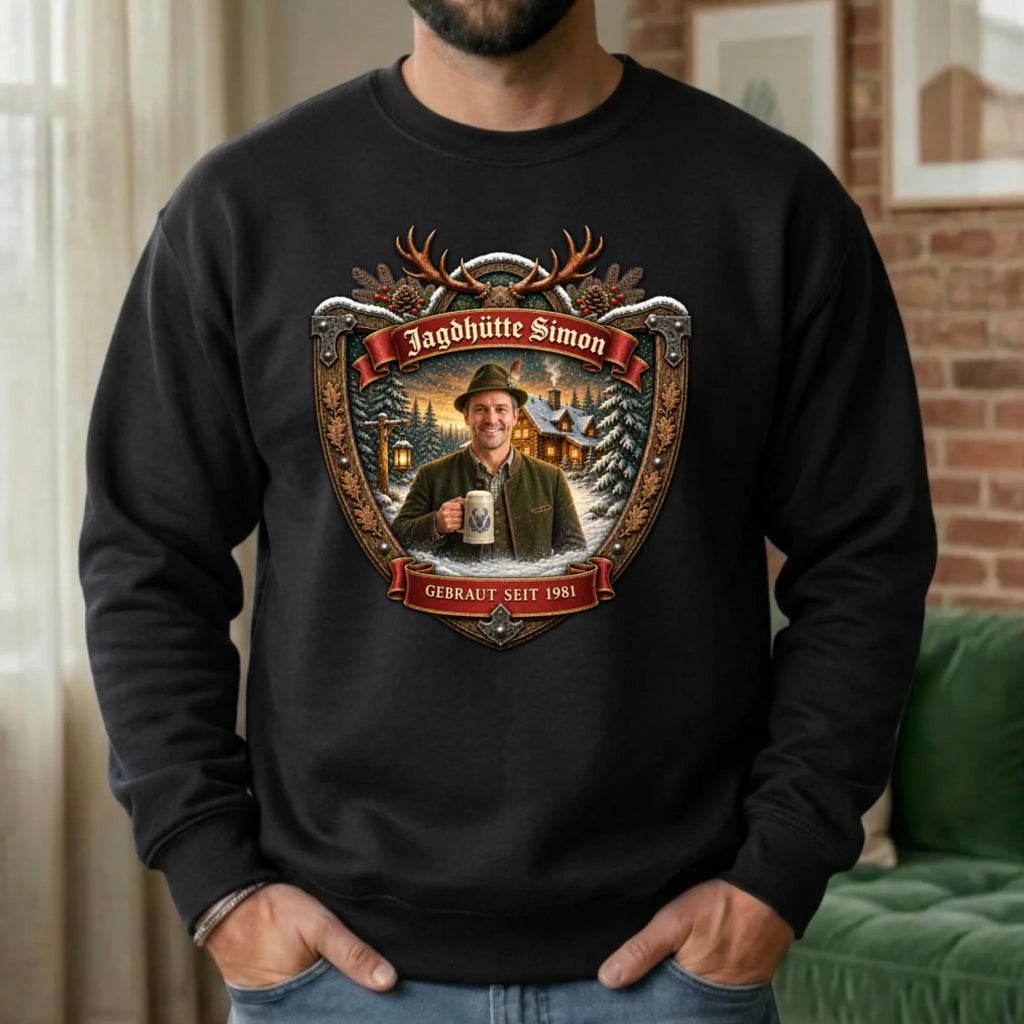 Jagd Design Pullover mit deinem Foto personalisiert – Sweater schwarz