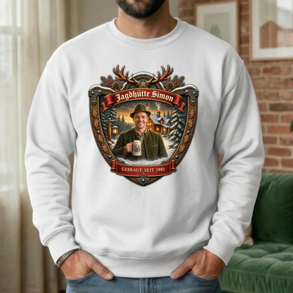 Jagd Design Pullover mit deinem Foto personalisiert – Sweater weiß