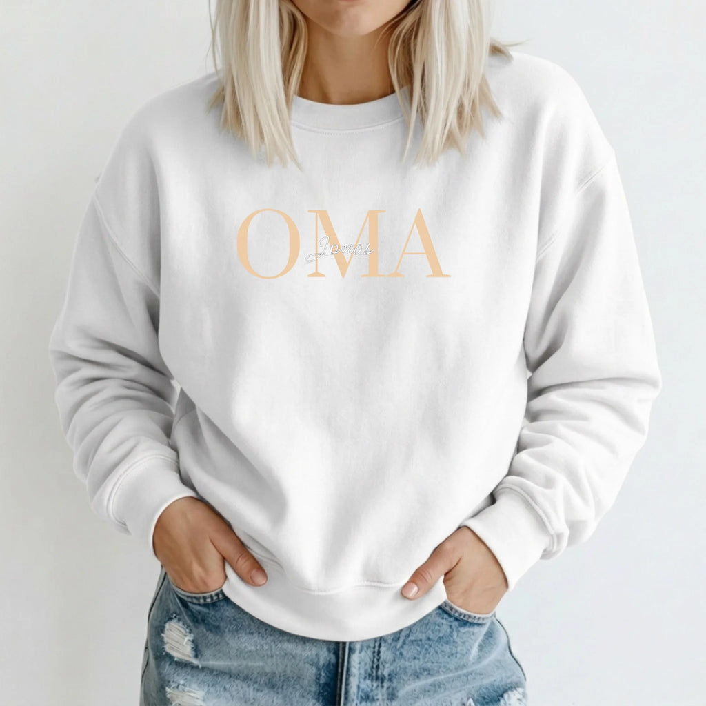 Oma Pullover personalisiert mit Namen der Enkel – Sweater weiß