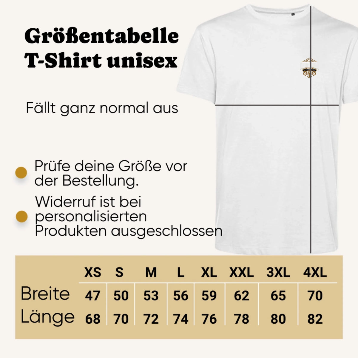 Personalisierte Firmen T-Shirts mit Logo – Größentabelle
