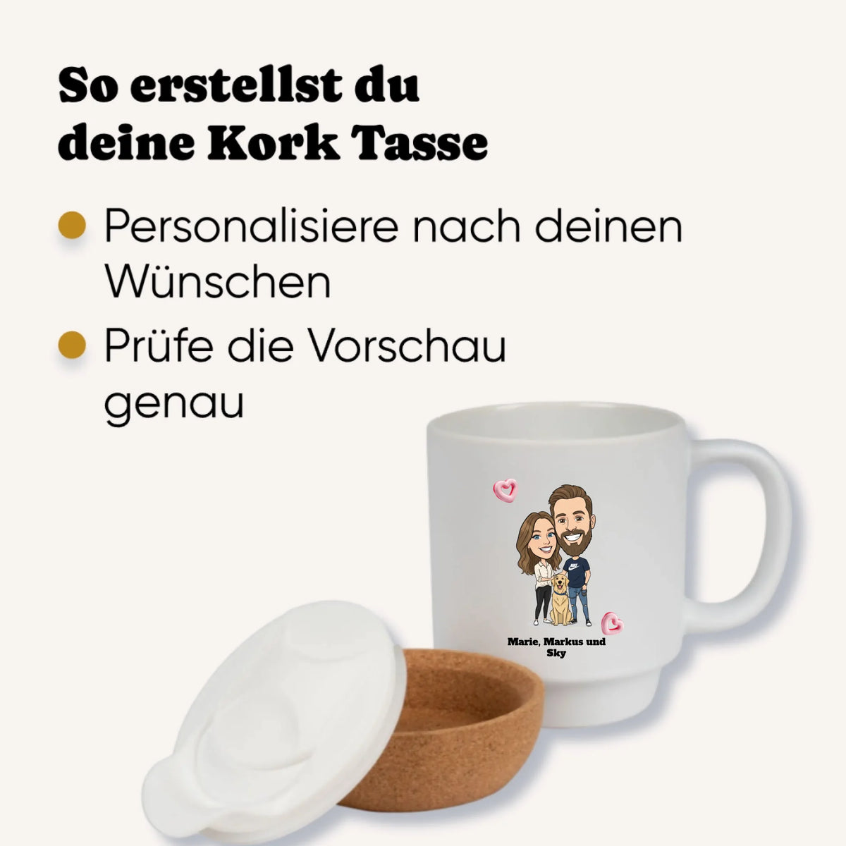 Personalisierte Korktasse mit Foto im Comic Stil Big Head – Detailansicht – Geschenk für Kollegen