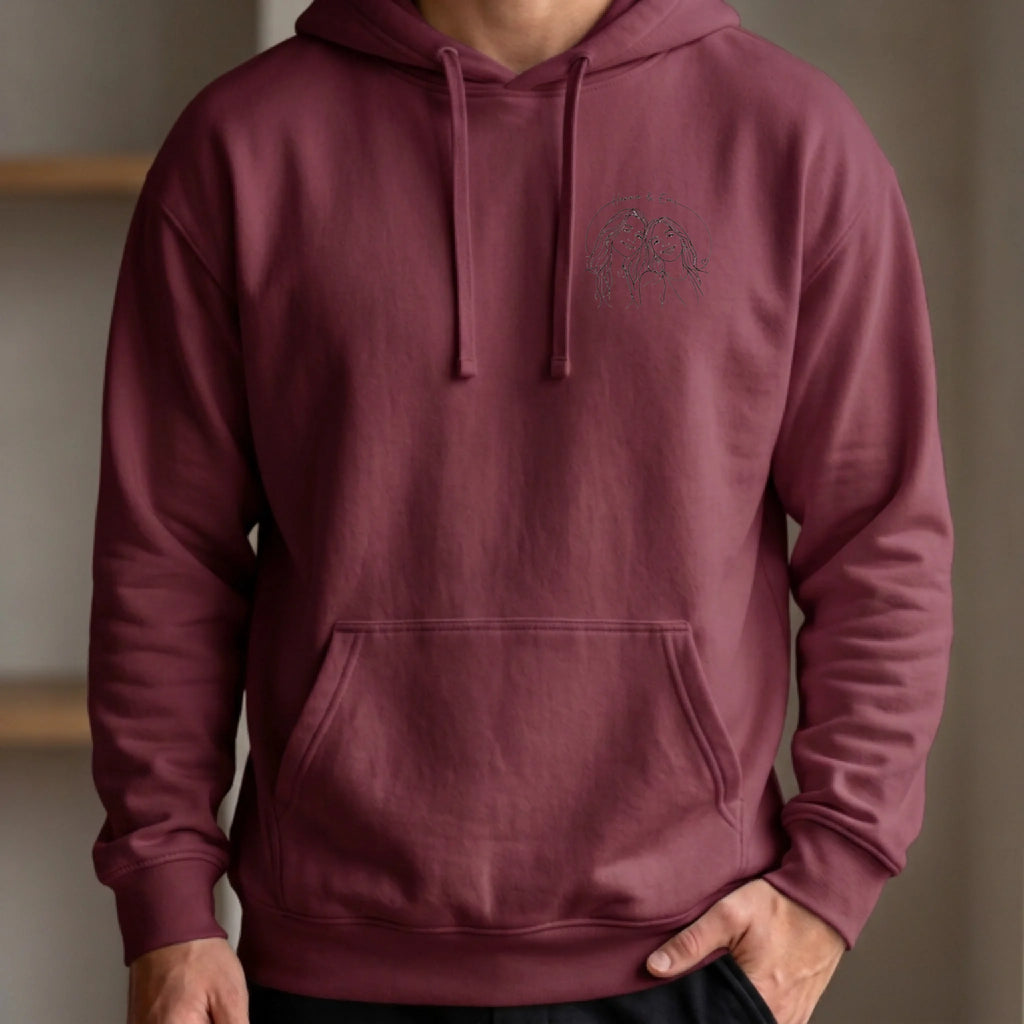 Personalisierter Lineart Pullover mit Foto – Hoodie burgund vorne – Geschenk für Freundin