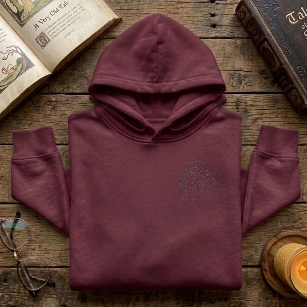 Personalisierter Lineart Pullover mit Foto – Sweater burgund – Geschenk für Mama
