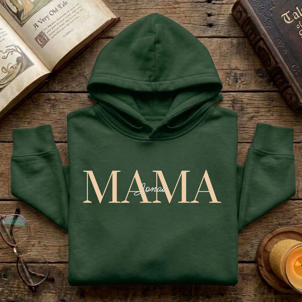 Personalisierter Mama Hoodie mit Namen der Kinder – schwarz Detail – Geschenk zum Muttertag