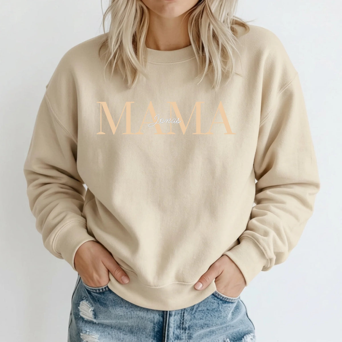 Personalisierter Mama Hoodie mit Namen der Kinder – Sweater beige – Geschenk zum Muttertag