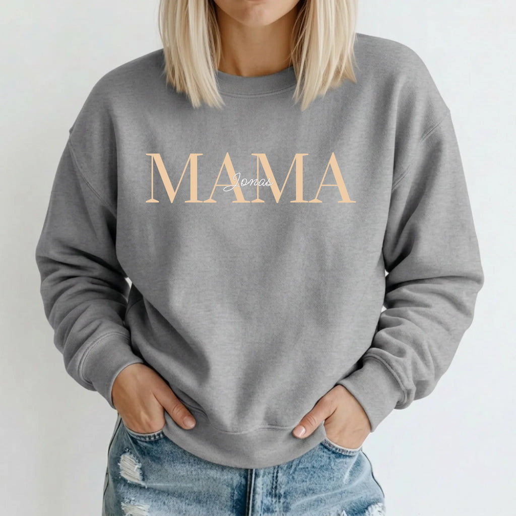 Personalisierter Mama Hoodie mit Namen der Kinder – Sweater grau – Geschenk für Mama