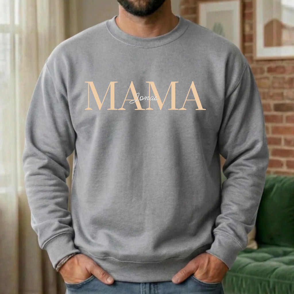 Personalisierter Mama Hoodie mit Namen der Kinder – Sweater grau Detail – Geschenk für Mama