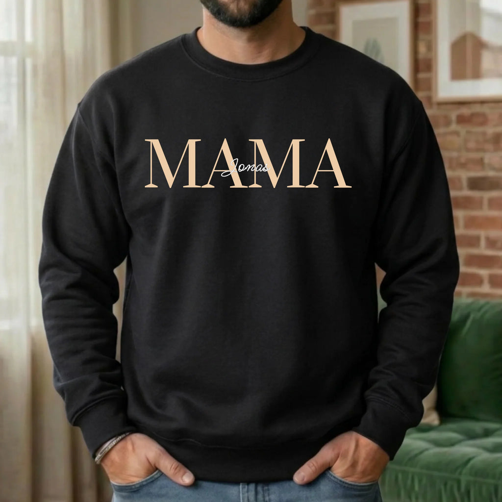 Personalisierter Mama Hoodie mit Namen der Kinder – Sweater schwarz Detail – Geschenk zum Geburtstag