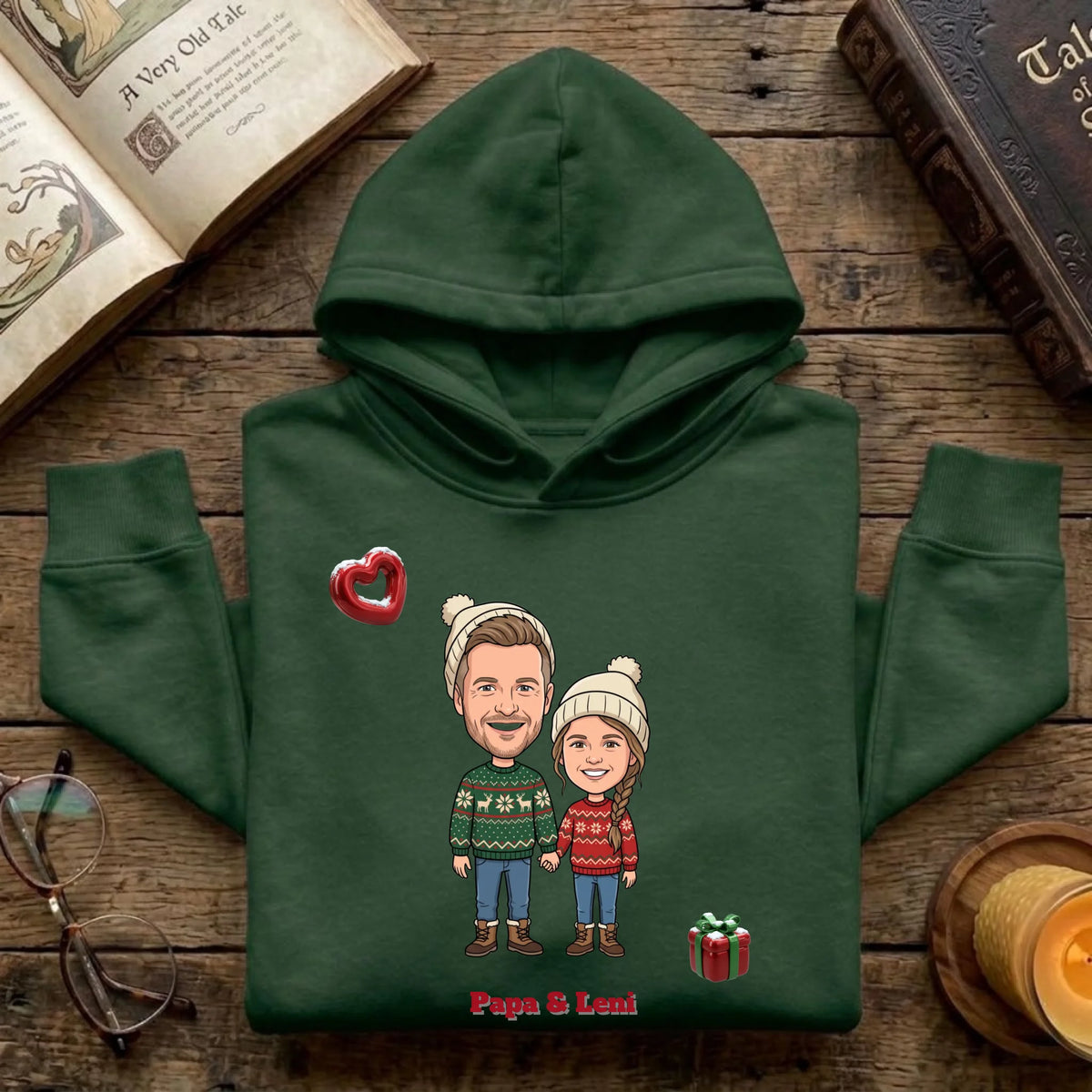 Personalisierter Weihnachtspullover mit Foto im Comic Stil Big Head – Pullover – Weihnachtsgeschenk für Paare
