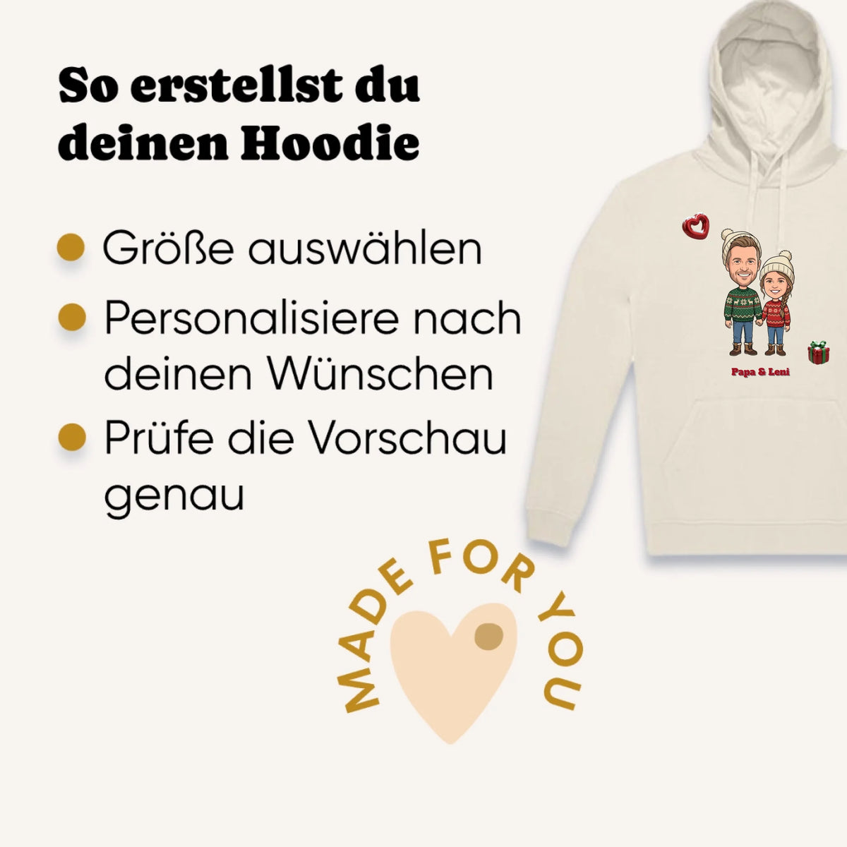 Personalisierter Weihnachtspullover mit Foto im Comic Stil Big Head – Hoodie Familienlook – Weihnachtsgeschenk für Familie