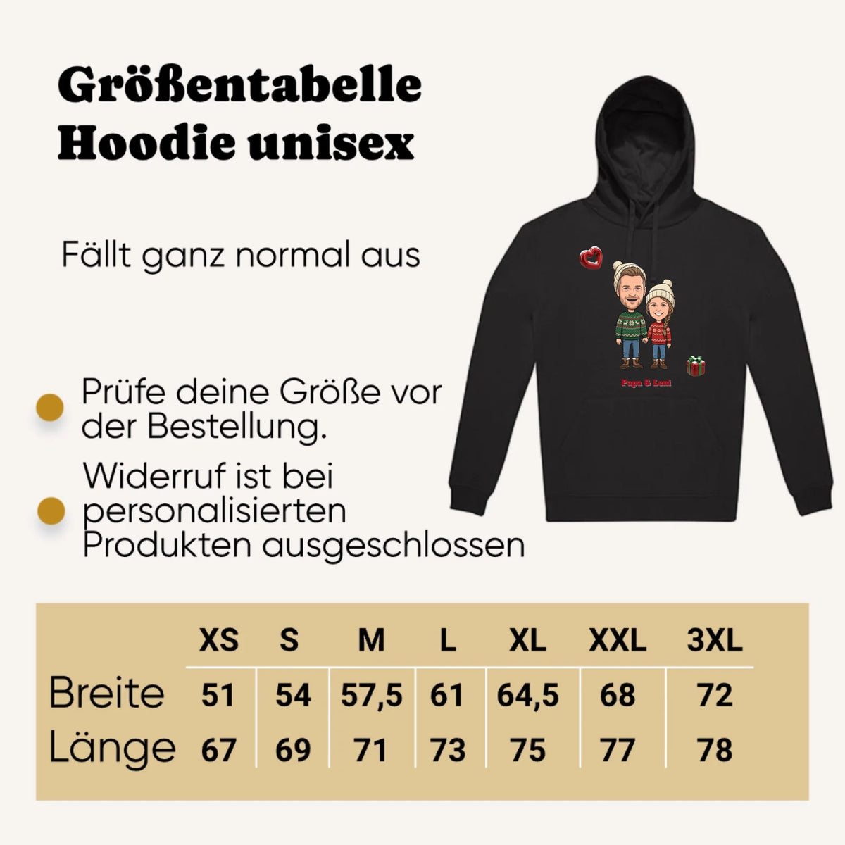 Personalisierter Weihnachtspullover mit Foto im Comic Stil Big Head – Hoodie Detail – Weihnachtsgeschenk