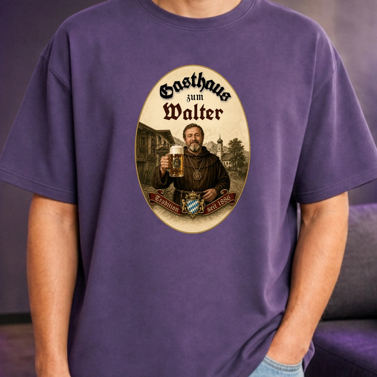 Personalisiertes Oversized T-Shirt im Gasthaus Design mit Foto – Geschenk für Papa