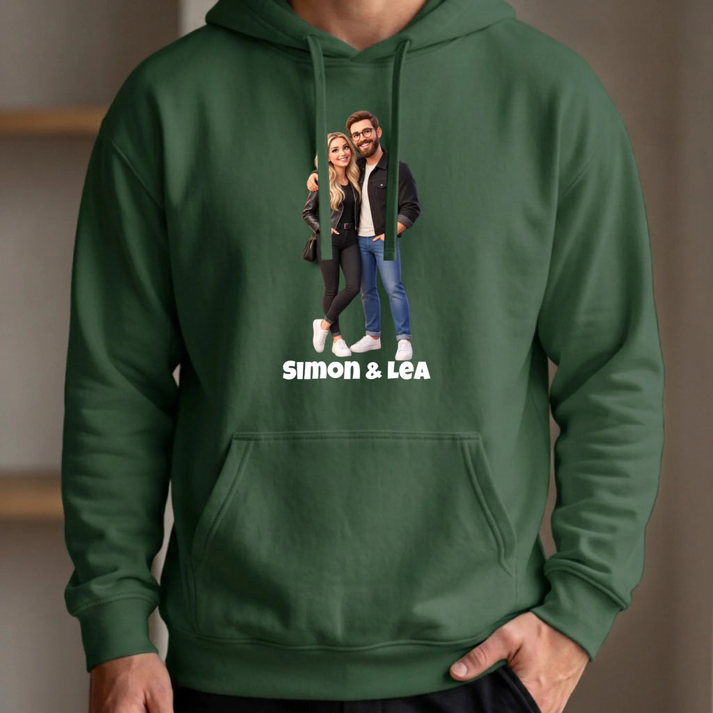 Personalisierter Pullover mit Foto im 3D Stil – Hoodie bottle green vorn