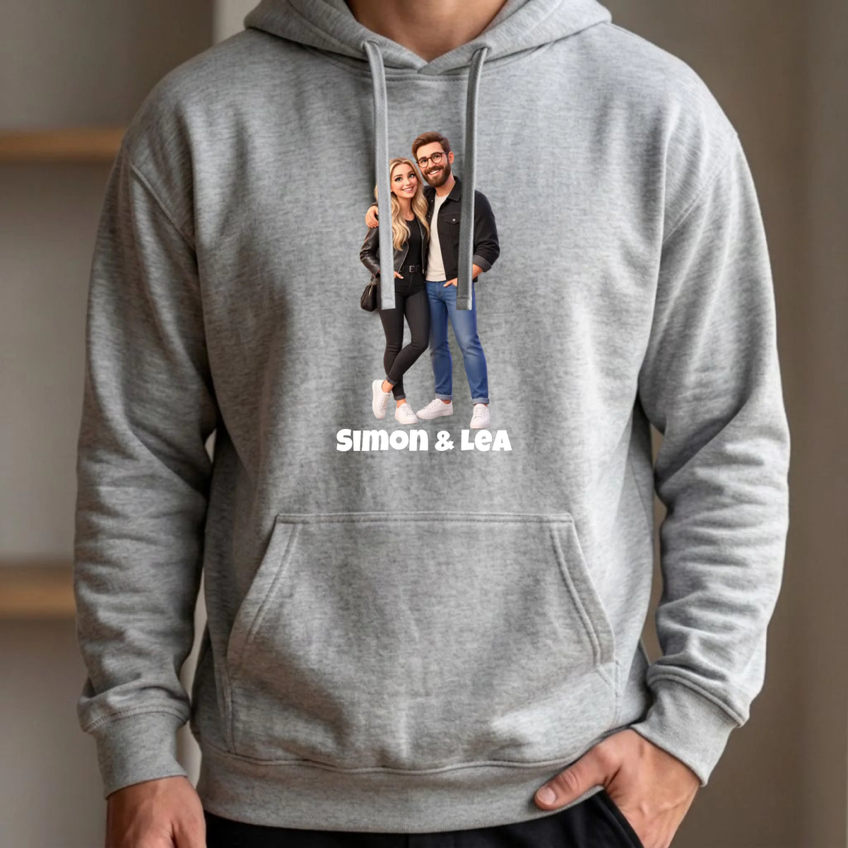 Personalisierter Pullover mit Foto im 3D Stil – Hoodie grau vorne