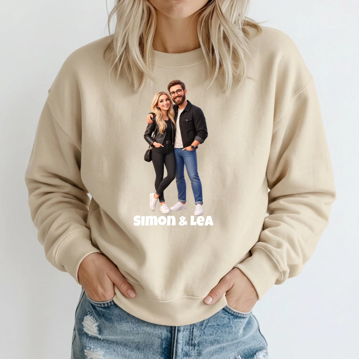 Personalisierter Pullover mit Foto im 3D Stil – Sweater beige