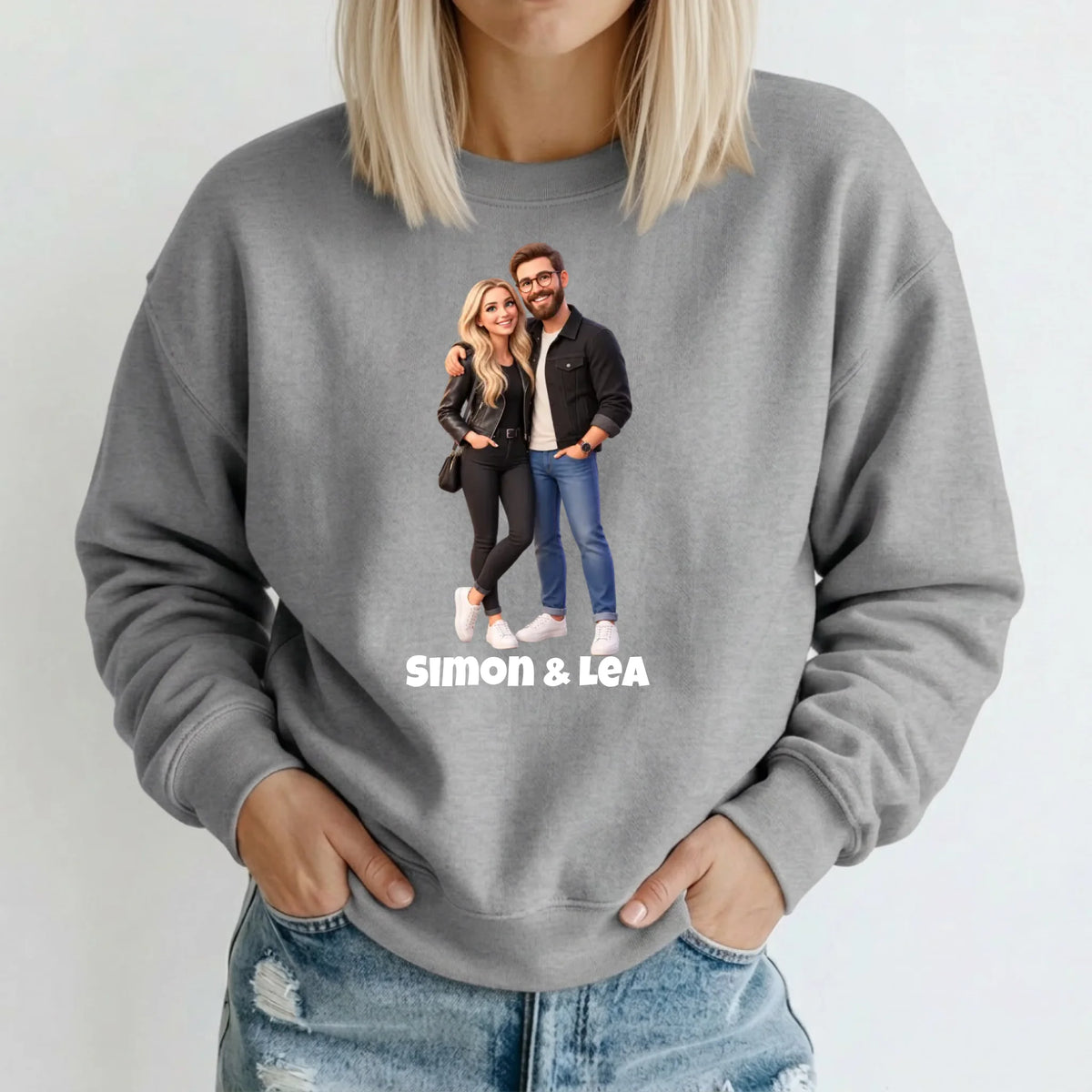 Personalisierter Pullover mit Foto im 3D Stil – Sweater grau