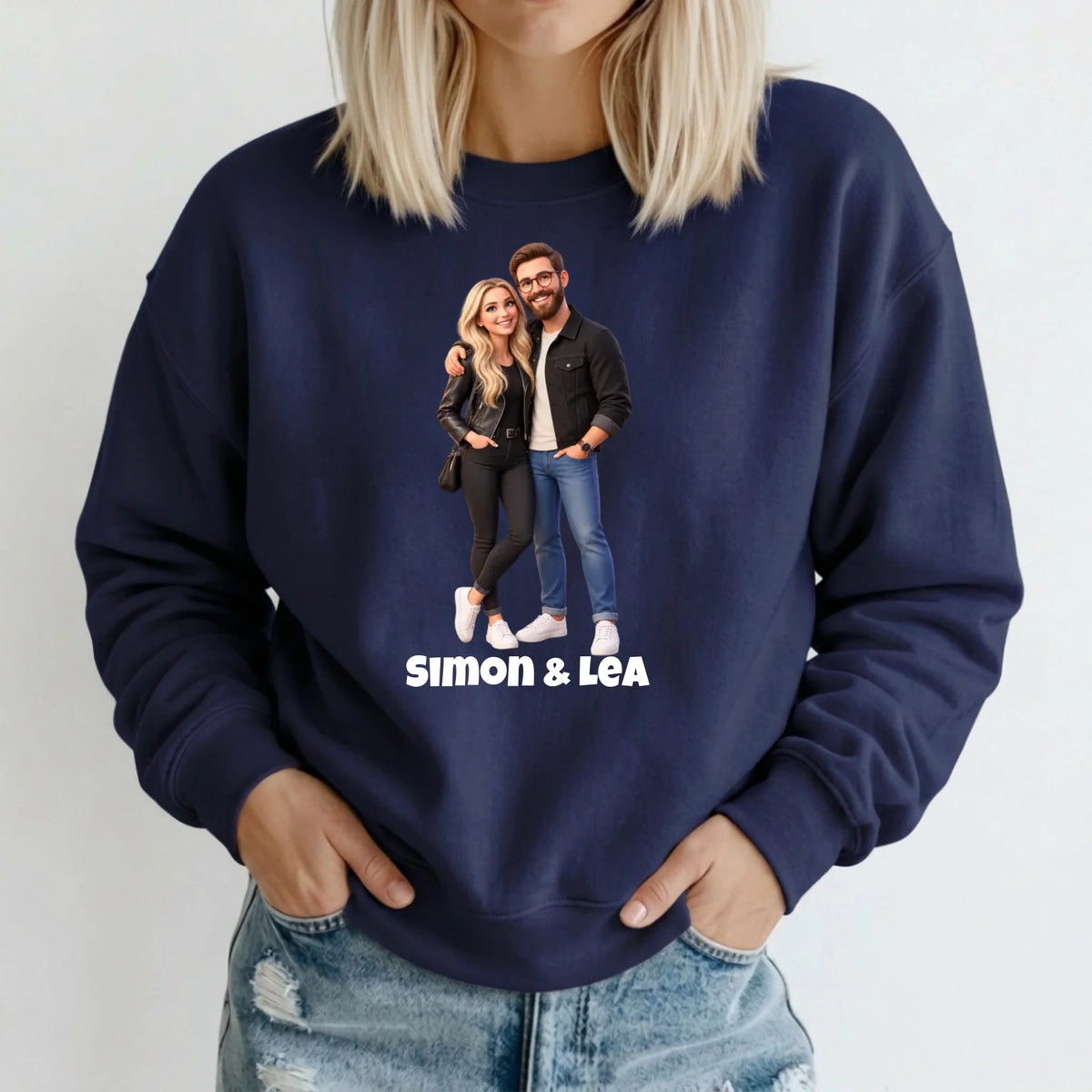 Personalisierter Pullover mit Foto im 3D Stil – Sweater navy