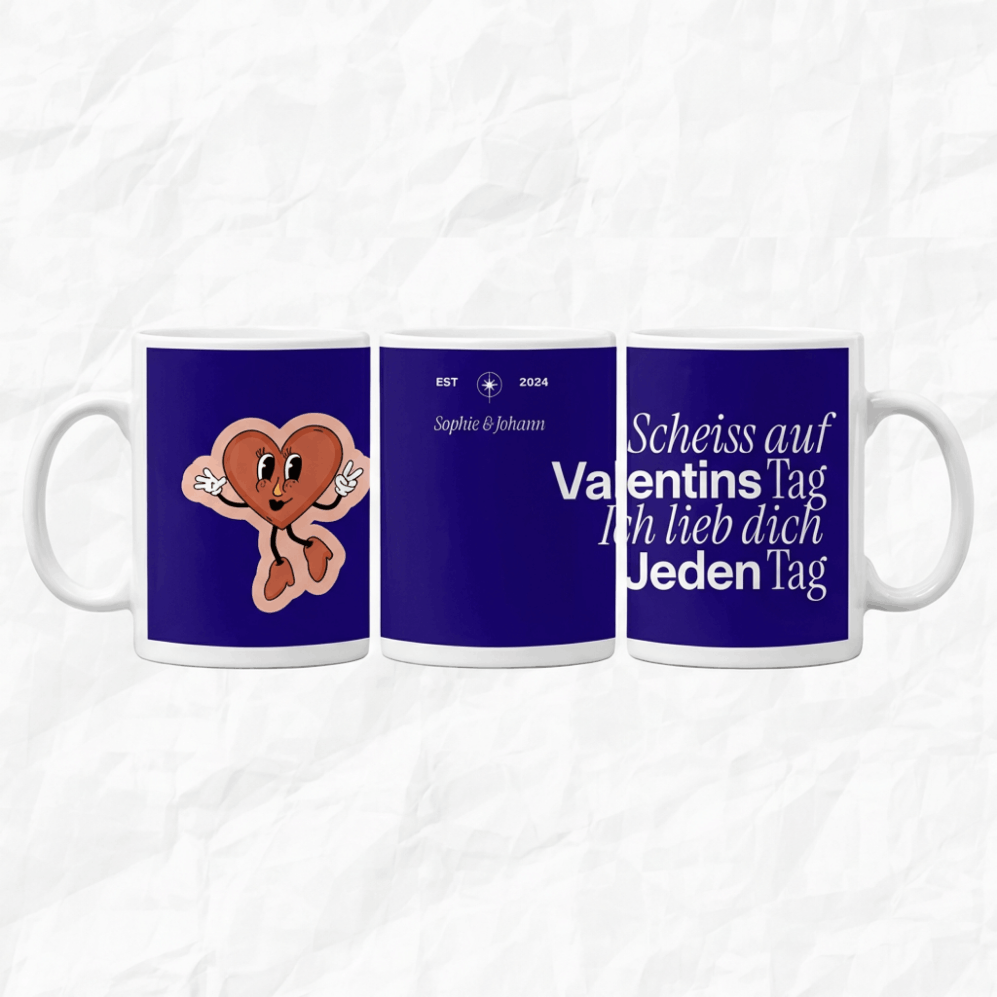 Personalisierte Tasse: Scheiß auf Valentinstag – mit Namen 
